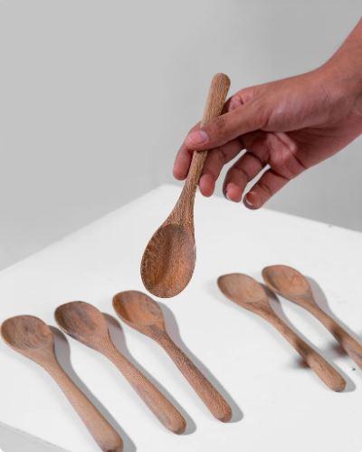 Techmanistan Set of 6 wooden Spoons for Eating Stirring Mixing spice spoon