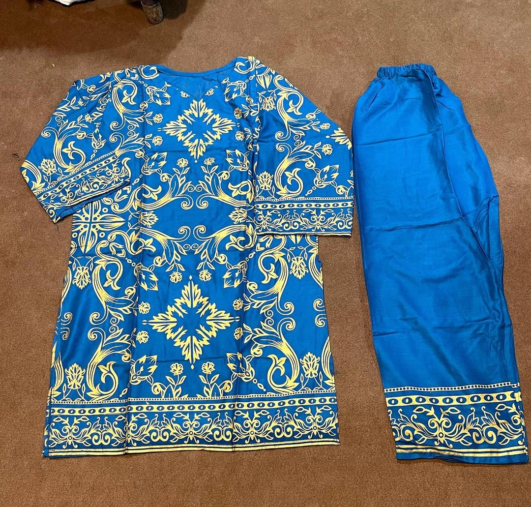 Chic Teal Block Printed Linen Shirt and Trouser Set for Women