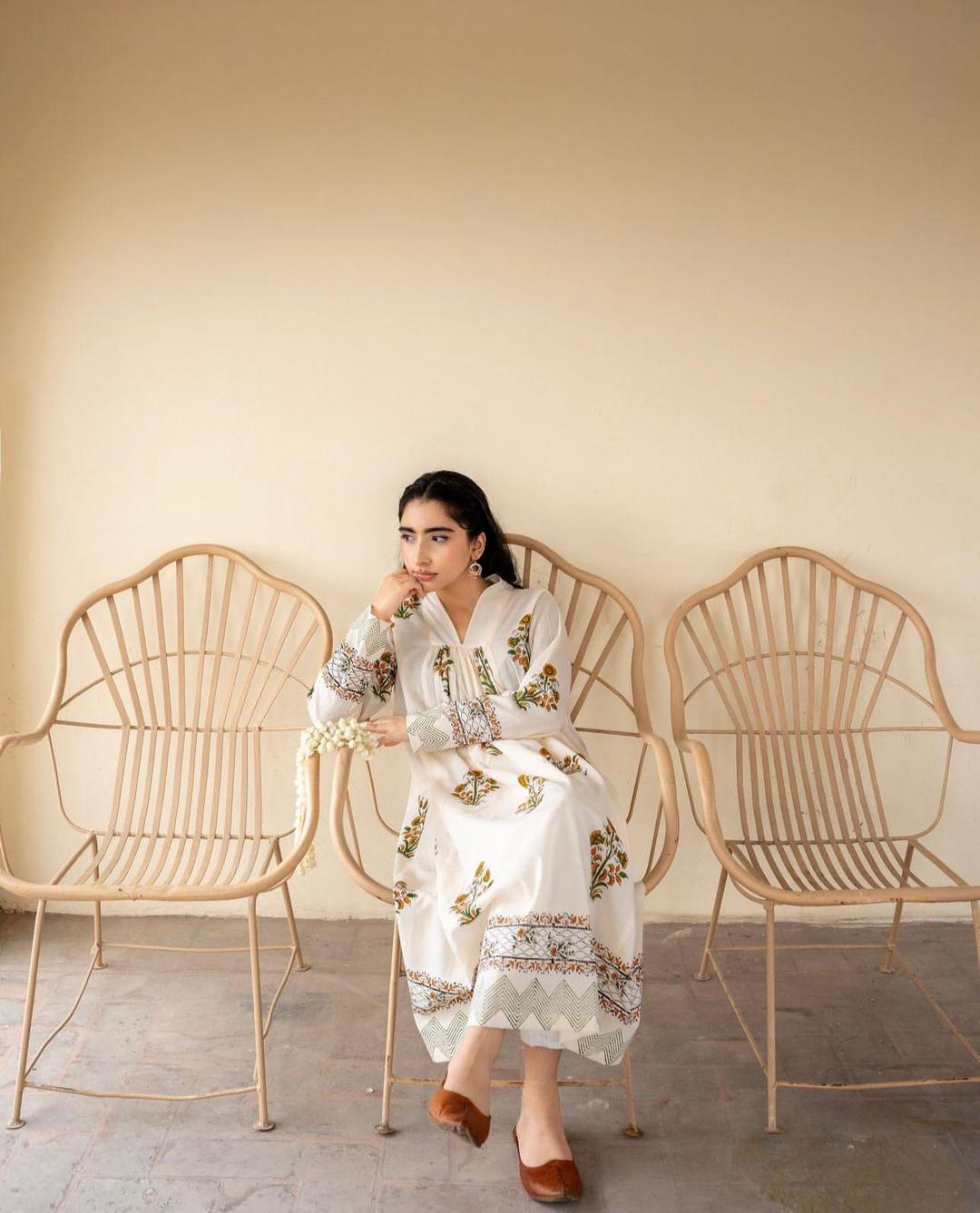 3 Pc Women's Stitched Katan Silk Block Printed Maxi Suit