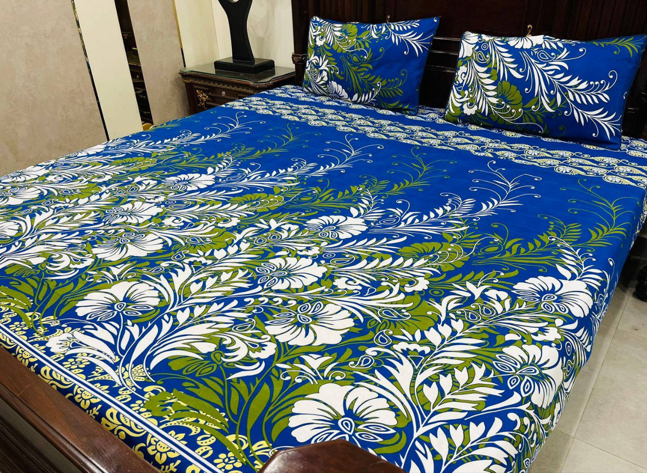 3 Pcs Cotton Printed Double Bedsheet with free Delivery