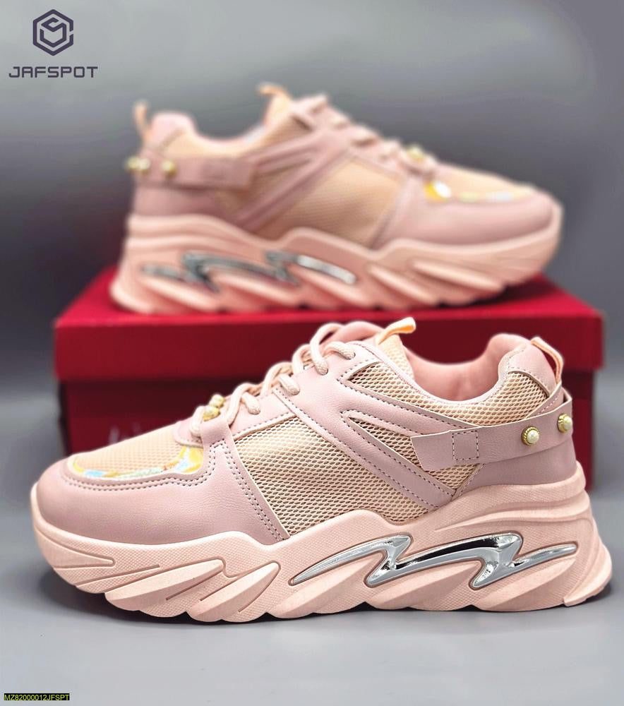 Women's Rexine Rhinestones Joggers High Heels-JF002, in Pink Color