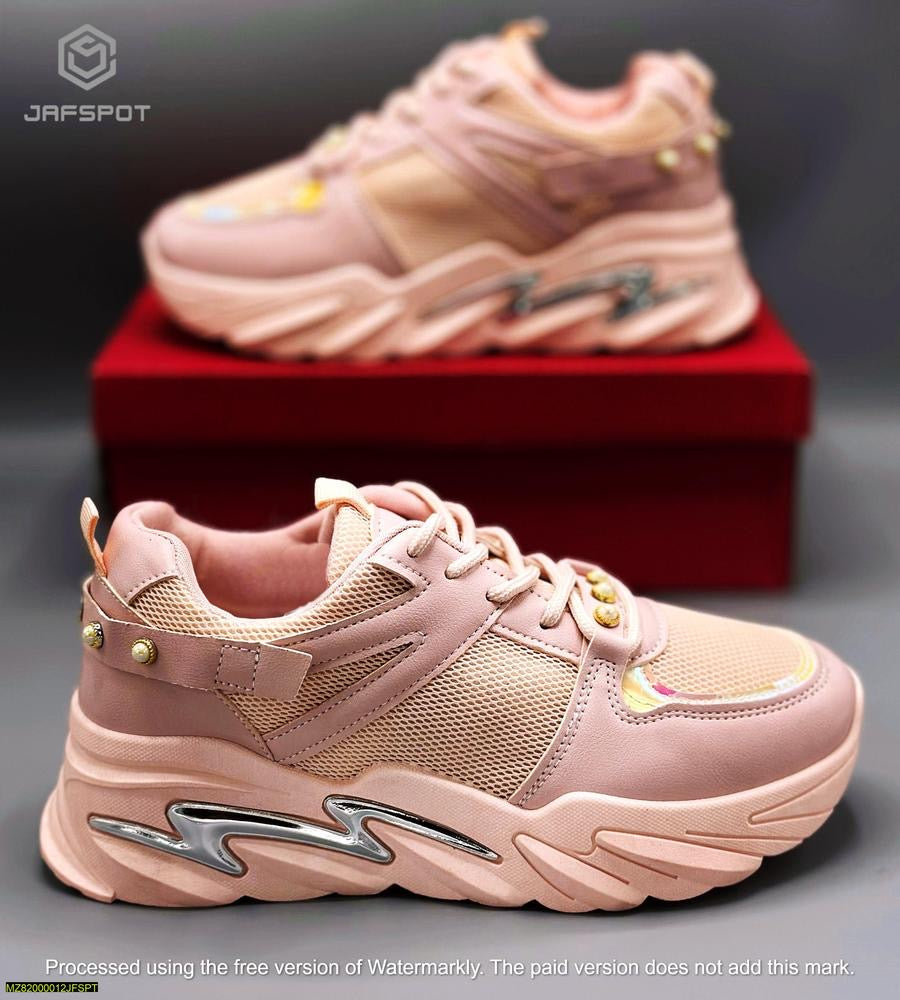 Women's Rexine Rhinestones Joggers High Heels-JF002, in Pink Color