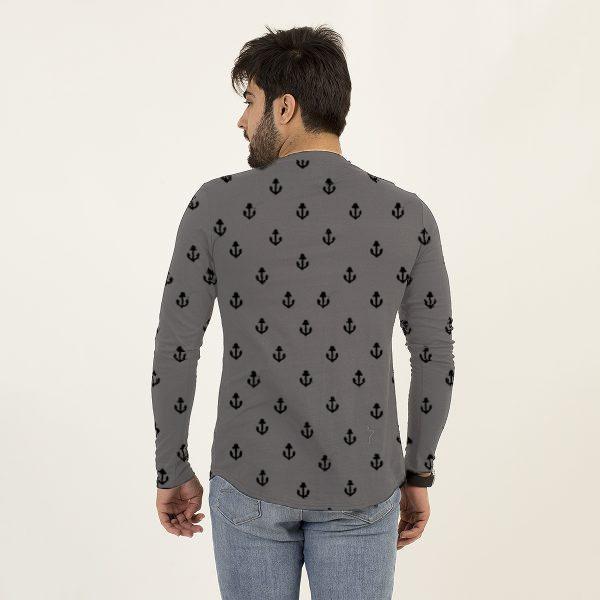 Men's Cotton Jersey Printed Kurti-Style Shirt – Gray Color, Stylish and Comfortable