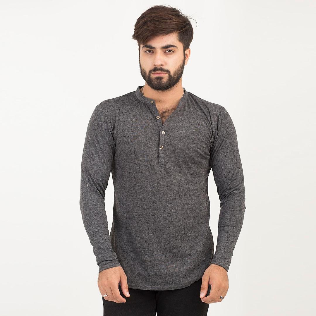 Men's Cotton Jersey Plain Kurti-Style Shirt – Gray Charcoal Color, Soft and Trendy
