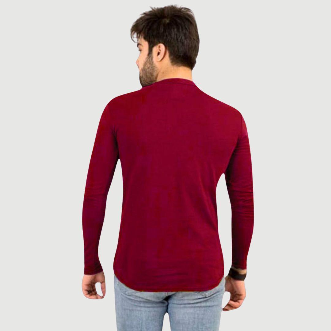Men's Cotton Jersey Plain Kurti-Style Shirt - Maroon Color, Comfortable & Stylish