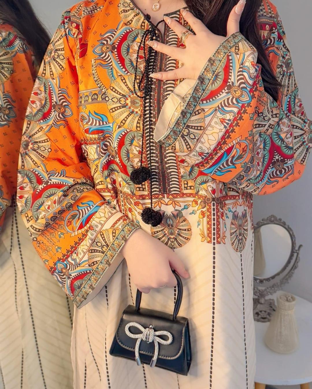 Stylish Printed Silk Lawn Shirt and Trouser Set - 2 Pcs Ensemble