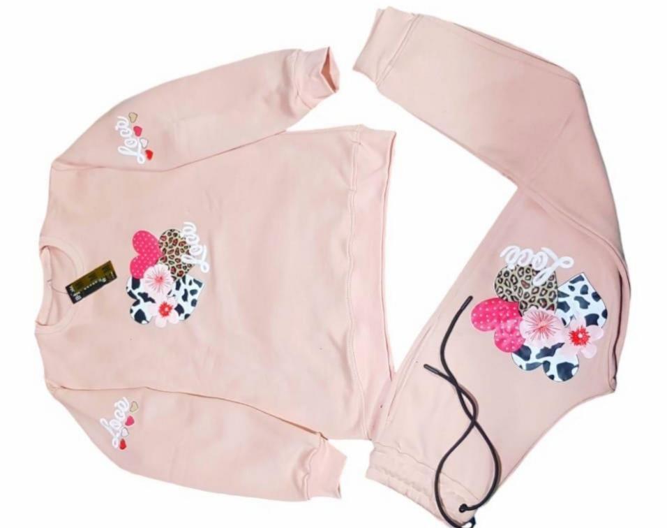 Cute Cotton Fleece Printed Tracksuit for Girls - 2 Pcs Set in Pink