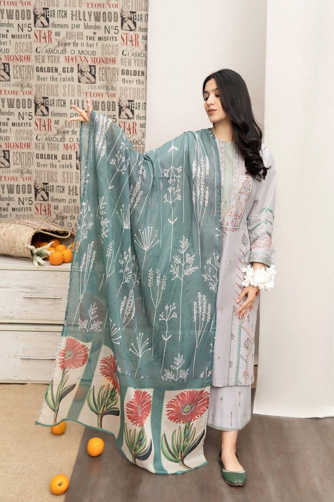 women's 3 Pcs Unstitched Embroidered Suit