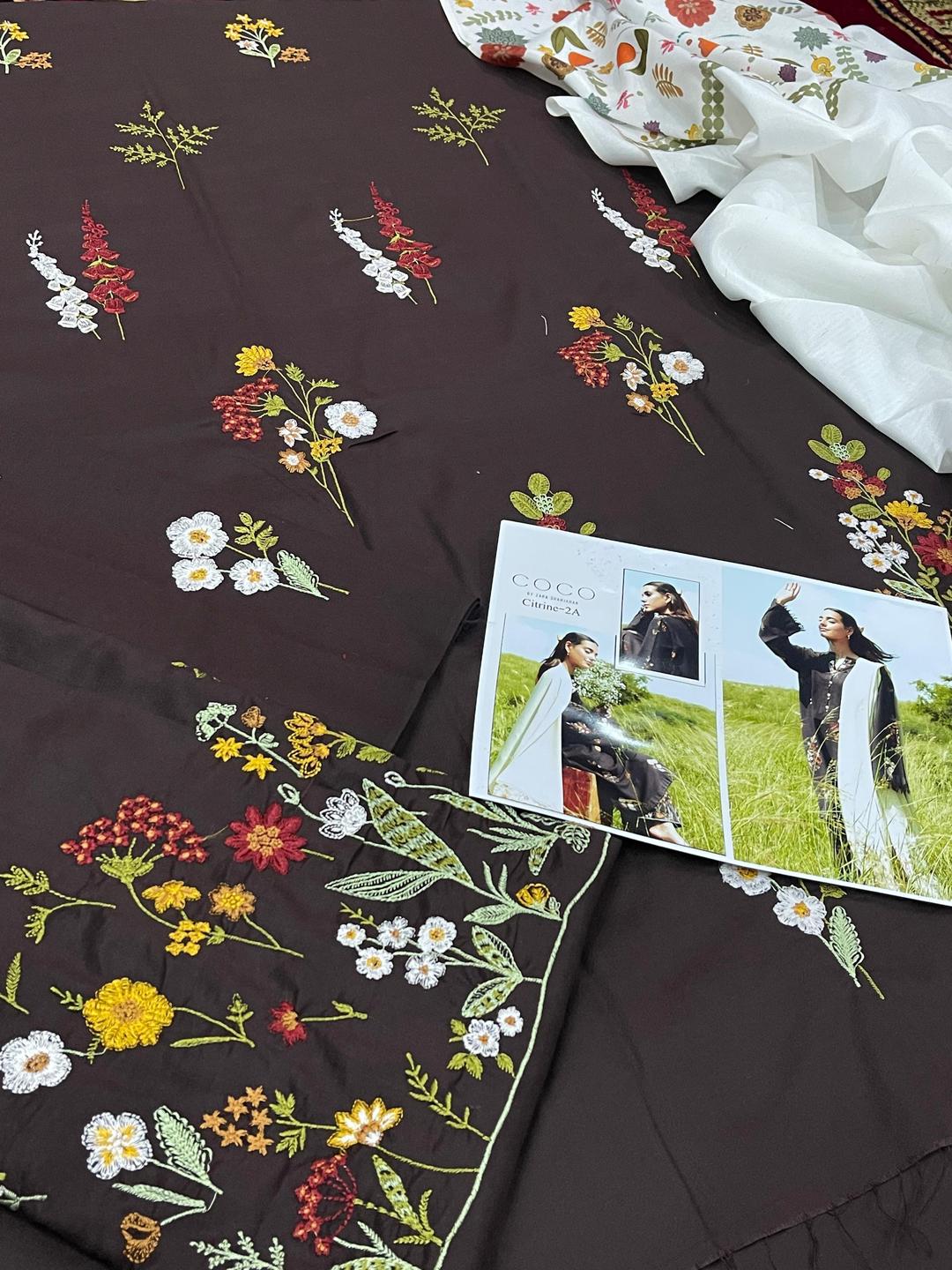 3 Pc Women's Unstitched Embroidered Suit