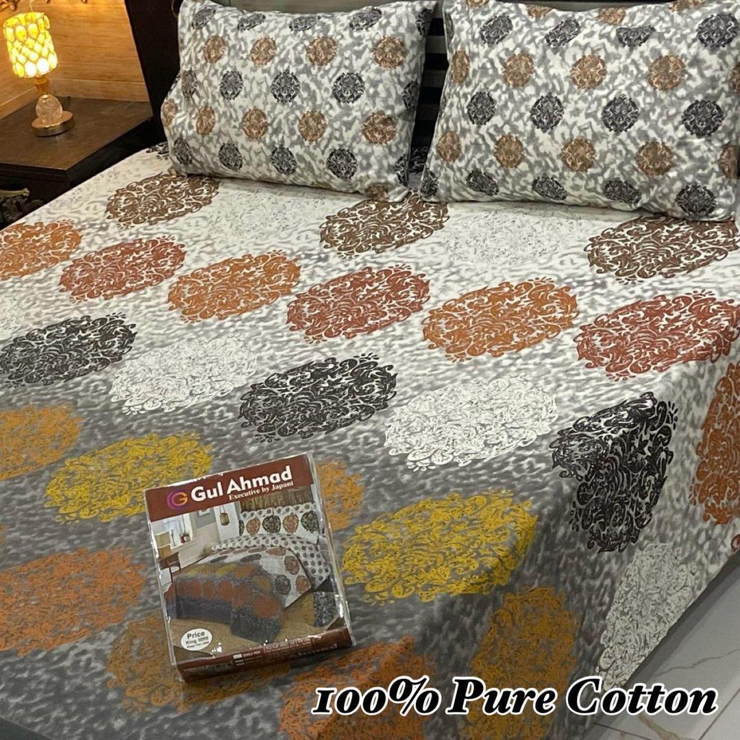 3 Pcs Cotton Printed Double Bedsheet