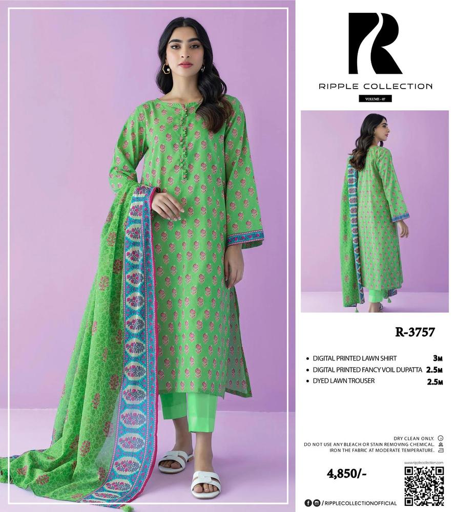 3 Pcs Women's Unstitched Lawn Printed Suit