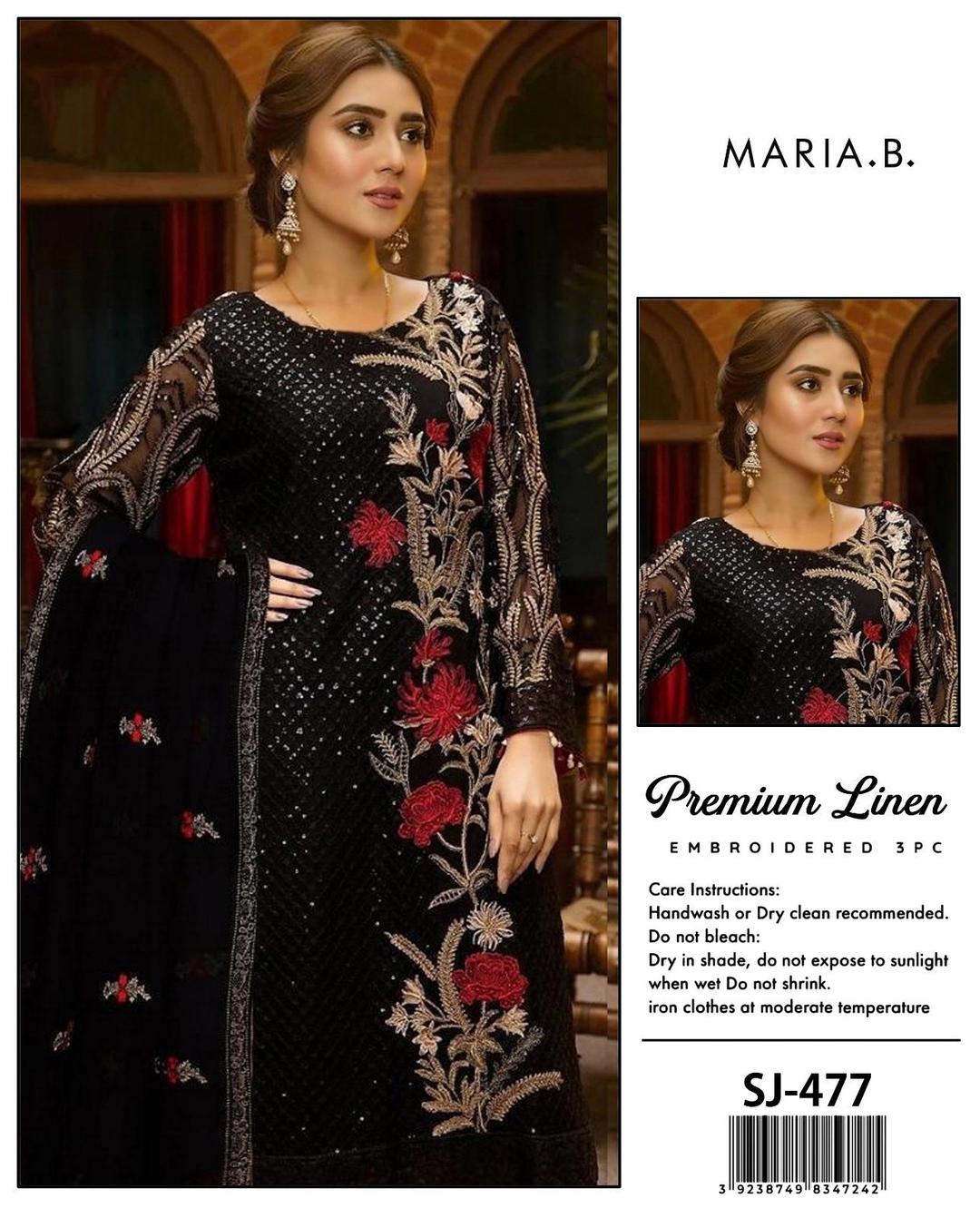 3 Ps Women's Unstitched Linen Sequins Embroidered Suit