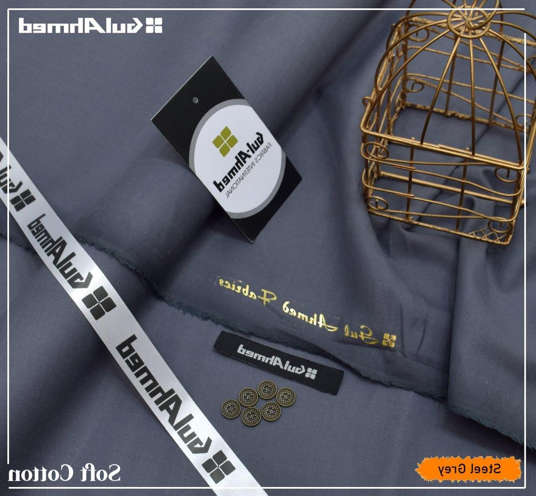 Men's Unstitched Soft Cotton Plain Suit (Shalwar Kameez) Steel Grey Color