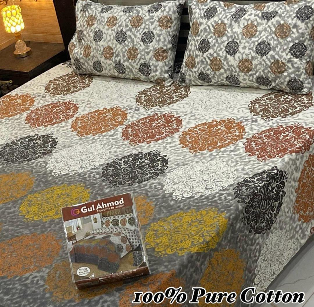 3 Pcs Cotton Printed Double Bedsheet