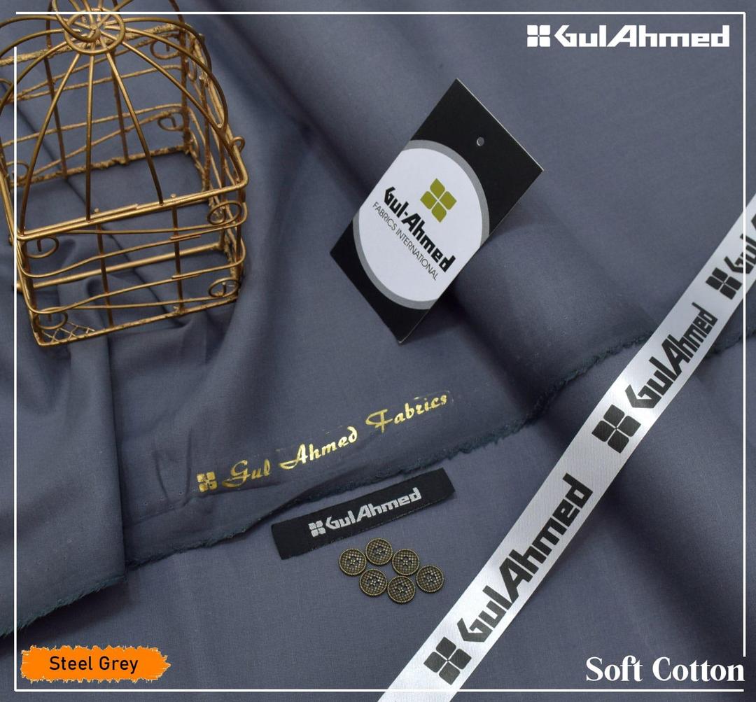 Men's Unstitched Soft Cotton Plain Suit (Shalwar Kameez) Steel Grey Color