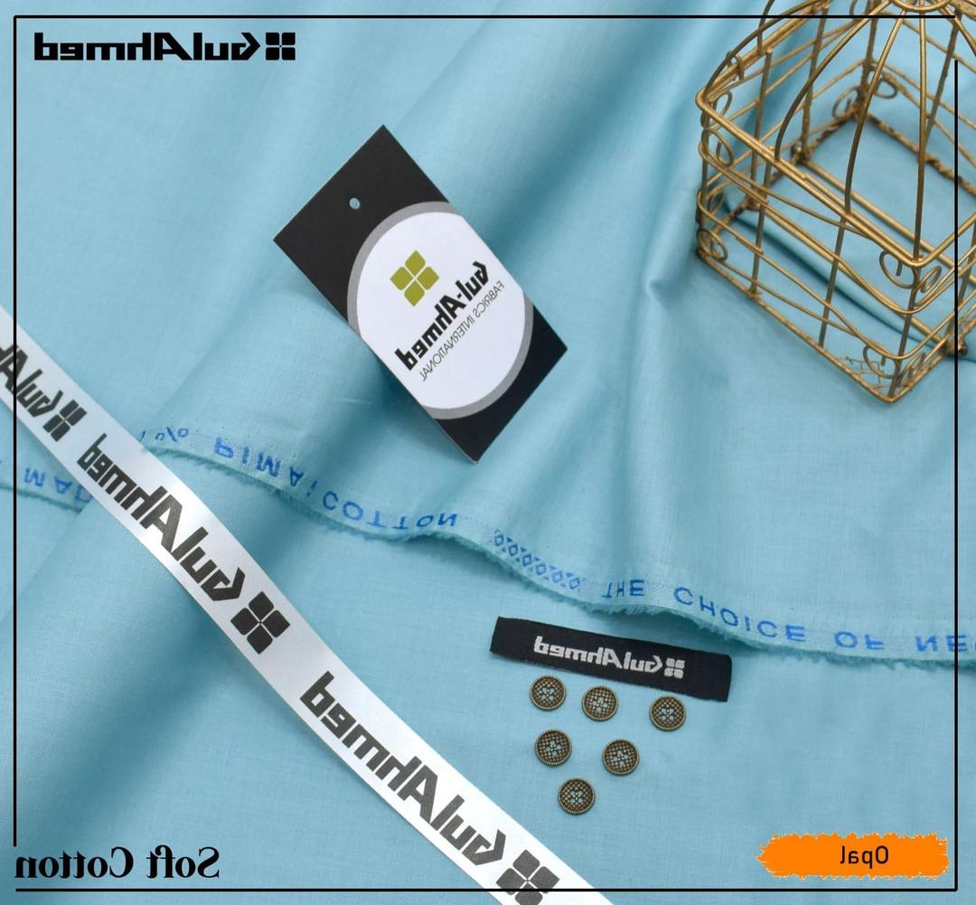 Men's Unstitched Soft Cotton Plain Suit (Shalwar Kameez) Opal Blue Color