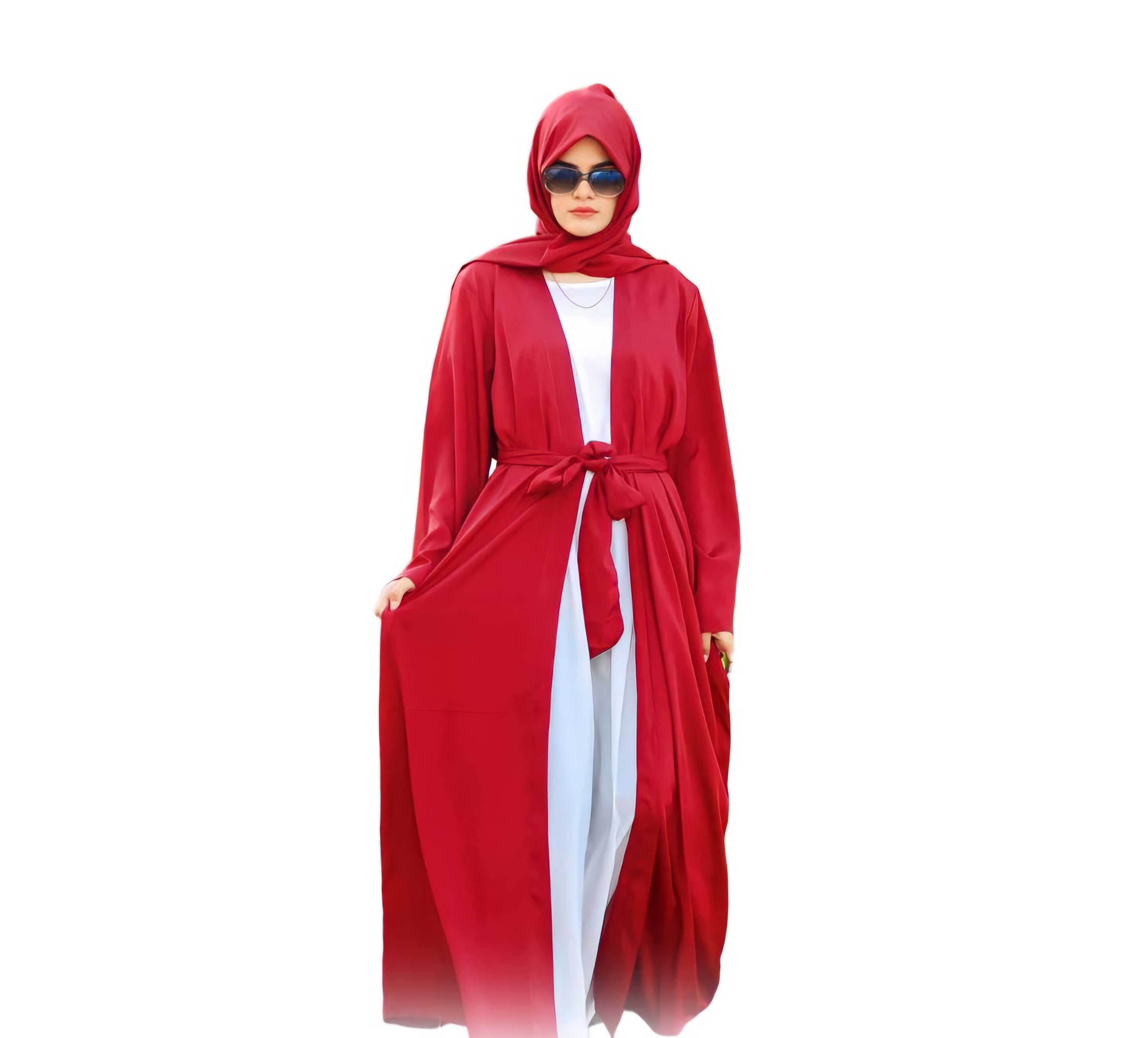 Women's Stitched Grip Abaya (Red & White)