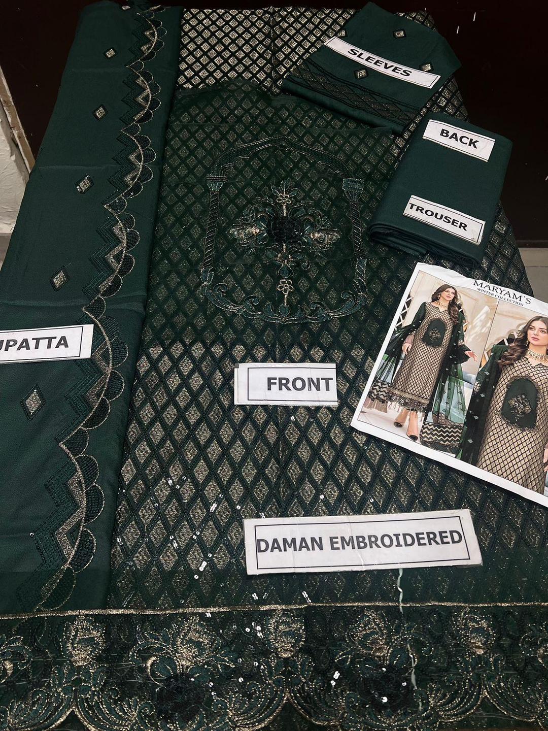 3 pcs Women Unstitched Embroidered Suit